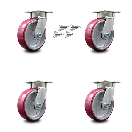 Service Caster 6 Inch Kingpinless Poly on Aluminum Wheel Swivel Caster Set with Swivel Locks SCC-KP30S620-PAR-BSL-4